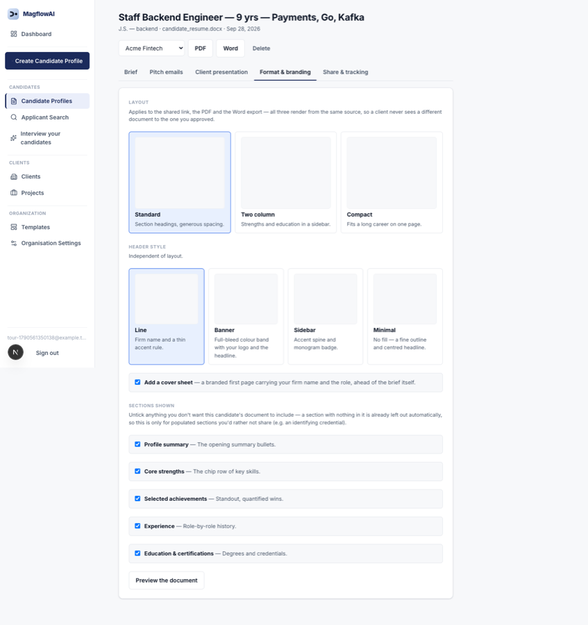 Document formatting and branding options