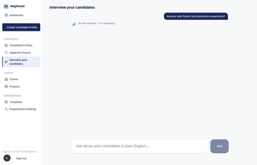 Interview your candidates chat interface